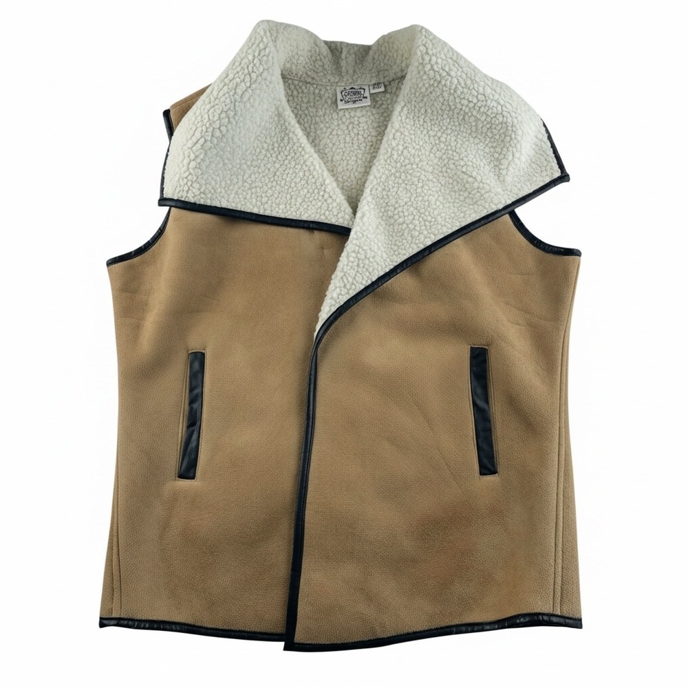 Cowgirl Justice Womens XL Faux Suede Sherpa Lined Vest Tan Western Shawl Collar